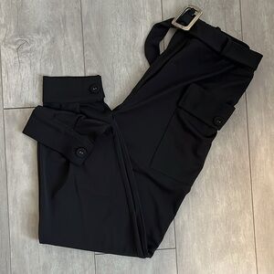 JOVANI DUTTI Black Crepe Pants Pocket Tapered Ankle, Size L/40